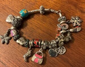 Vintage Charms Bracelet .925 Silver and Enamel